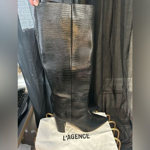 L’AGENCE Christiane II Reptile Embossed Knee High Boots NEW - Picture 4 of 7